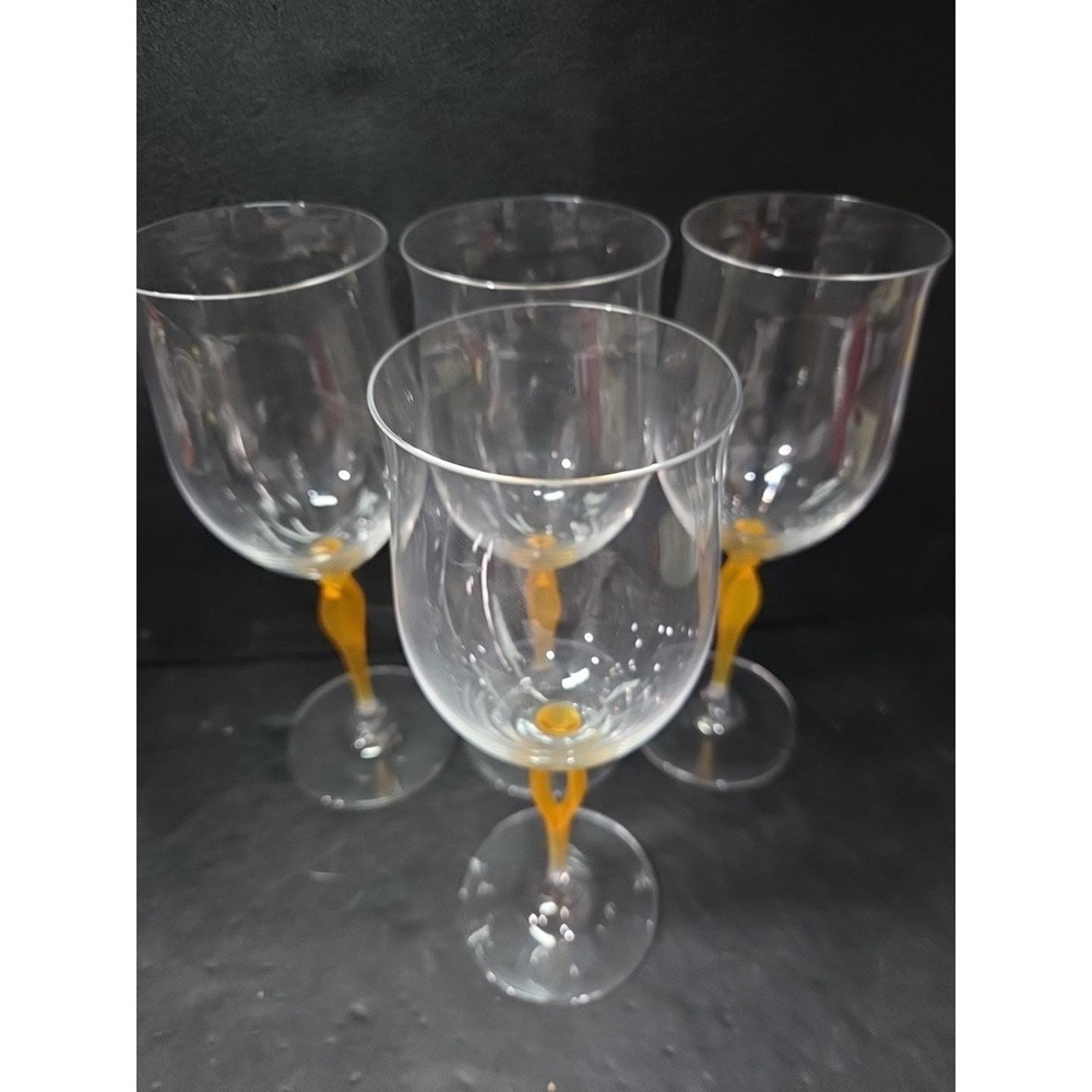 Mikasa Crystal‎ Tuscan Wine Glasses, Yellow Stem, Set of 4, Art Deco Drinkware - Picture 5 of 9